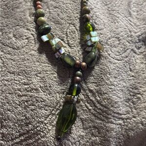 Chartreuse Mother of Pearl Necklace Boho Hippie Agate, jade Mother of Pearl.
